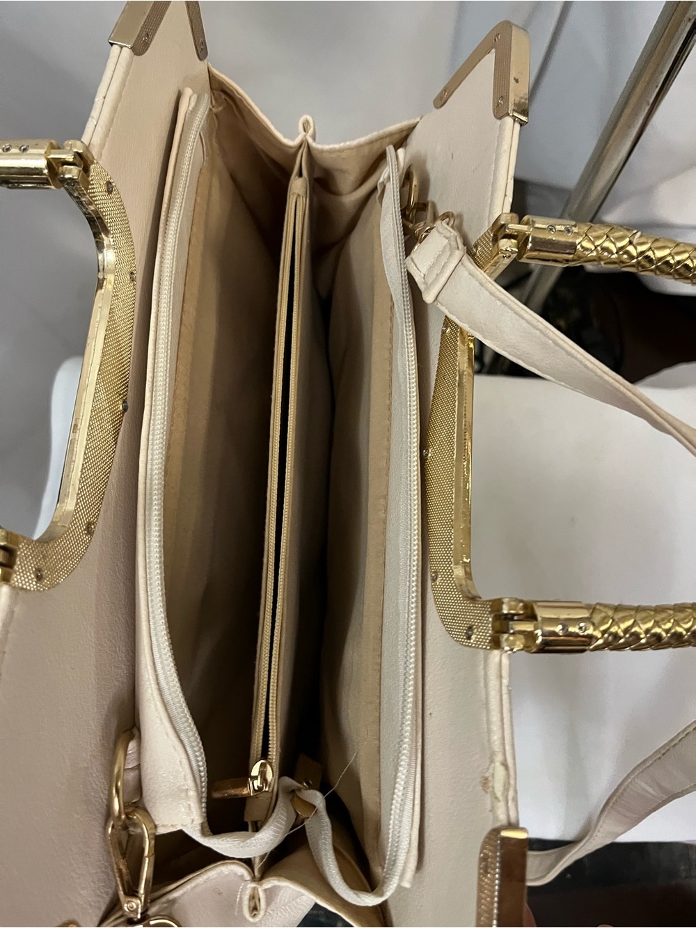 Quilted CC Top-Handle Tote in Cream with Gold Hardware - Picture 5 of 11